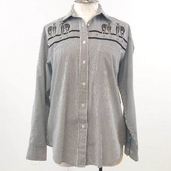 Vintage 80s M w Zebras! Striped Button Down Shirt - Picture 1 of 11